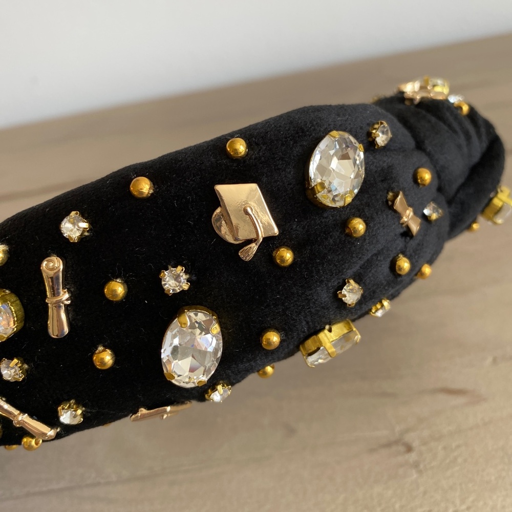 Lele Sadoughi Graduation Jet Velvet Embellished Headband - Picture 5 of 12